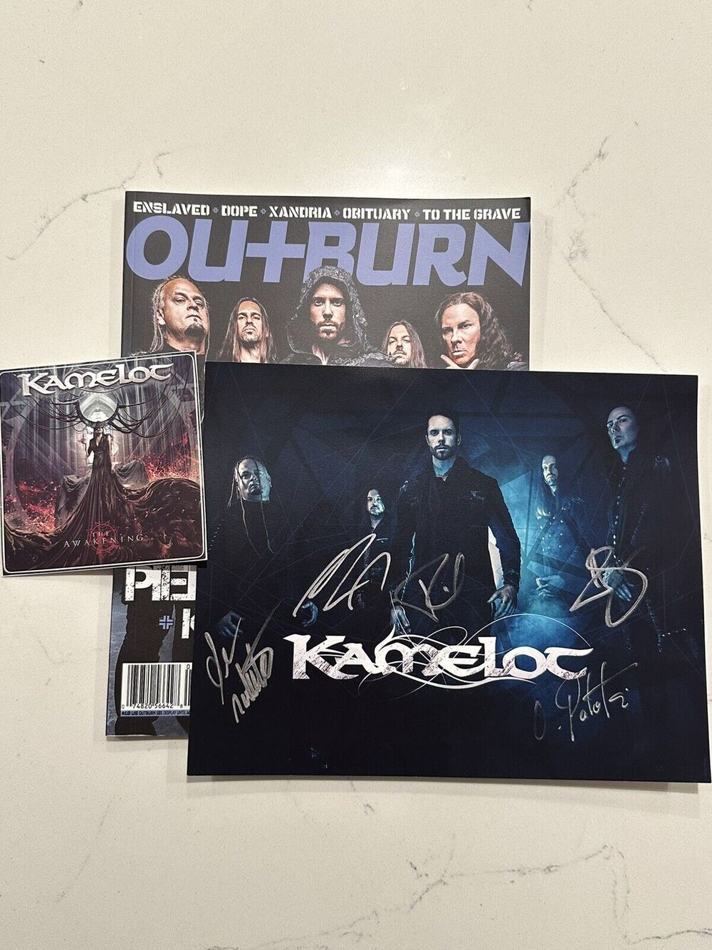 KAMELOT SIGNED PHOTO AUTOGRAPHED 8x10, STICKER OUTBURN MAGAZINE